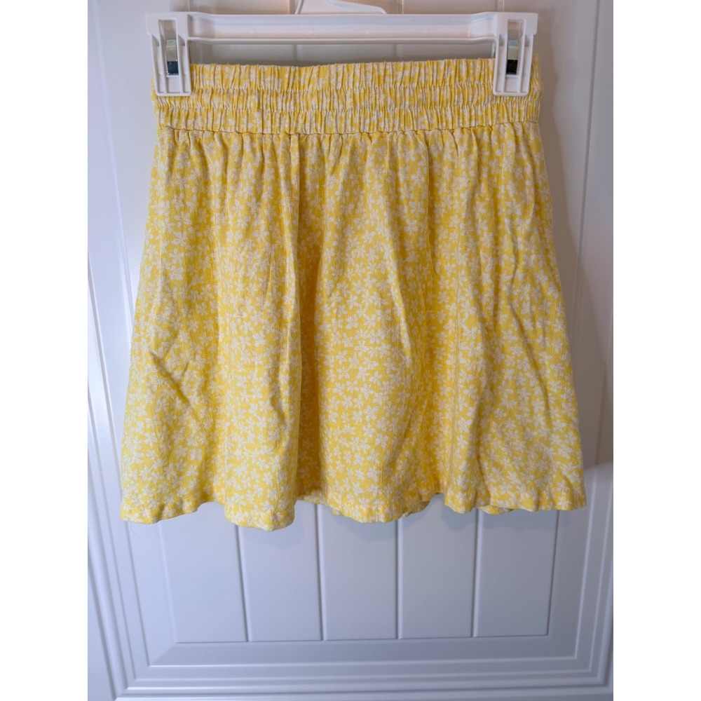 Copper Key Yellow Floral Smocked Waist Mini Skirt Medium Drawstring Summer Boho